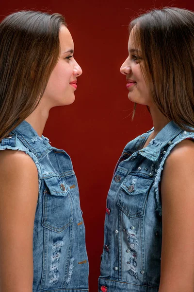 2 つの美しい双子の若い女性の肖像画 — ストック写真
