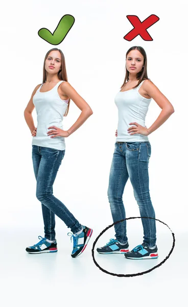 Conceptual portrait of two beautiful twin young women — Stock Photo, Image