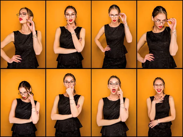 Wanita muda potret dengan emosi yang berbeda — Stok Foto