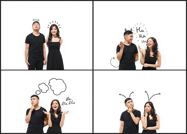 The Collage from images of Korean couple isolated on white — Stock Photo, Image