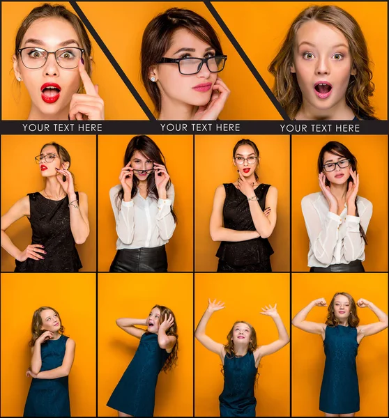 Portrét mladých ženách s emocemi — Stock fotografie
