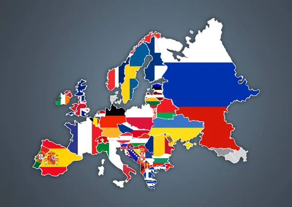 Mapa europeu com fronteiras nacionais com bandeiras de países — Fotografia de Stock