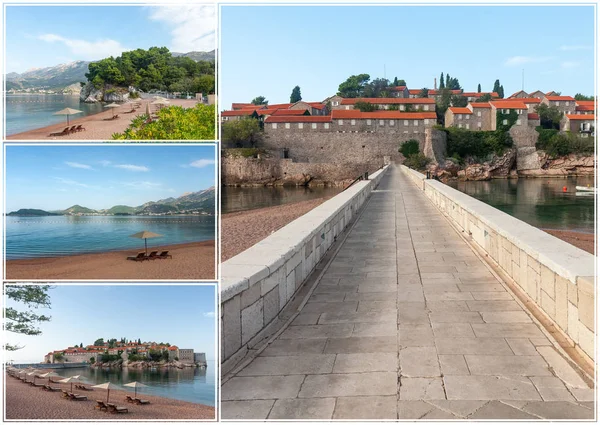 モンテネグロの Sveti Stefan 島のコラージュ — ストック写真