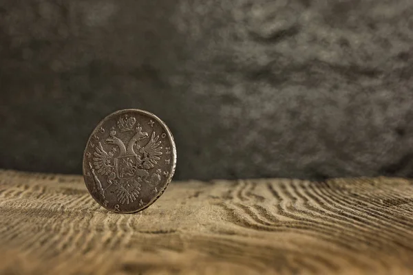 Closeup of old russian coin on a wooden background. — Stock Photo, Image