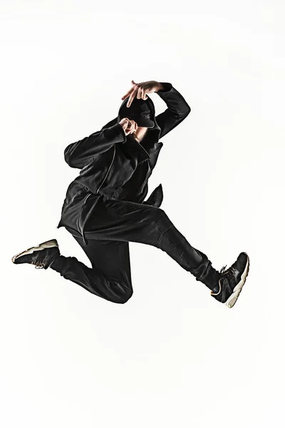 The silhouette of one hip hop male break dancer dancing on white background — Stock Photo, Image