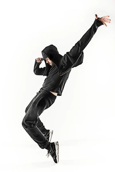 The silhouette of one hip hop male break dancer dancing on white background — Stock Photo, Image