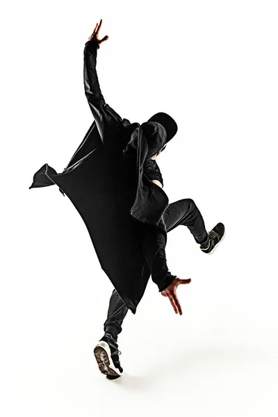 The silhouette of one hip hop male break dancer dancing on white background — Stock Photo, Image