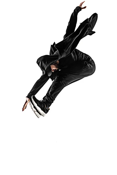 The silhouette of one hip hop male break dancer dancing on white background — Stock Photo, Image