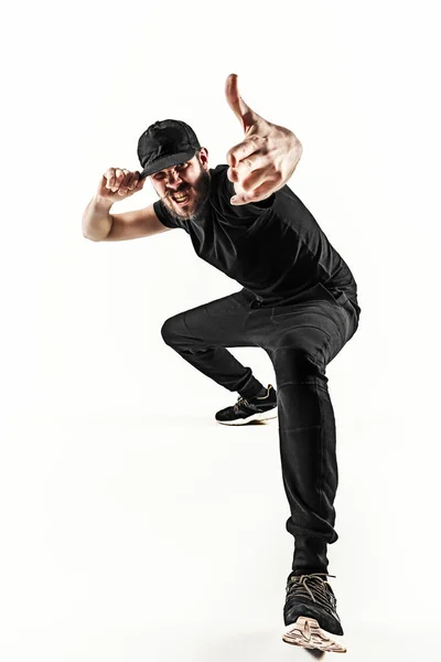 The silhouette of one hip hop male break dancer dancing on white background — Stock Photo, Image