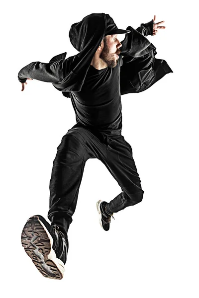Het silhouet van een hip hop mannelijke pauze danser dansen op witte achtergrond — Stockfoto