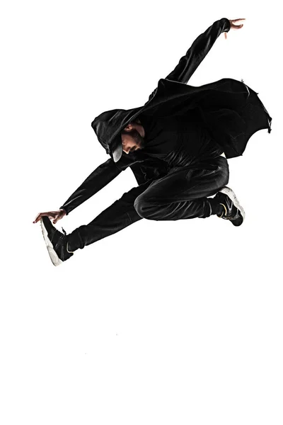 The silhouette of one hip hop male break dancer dancing on white background — Stock Photo, Image