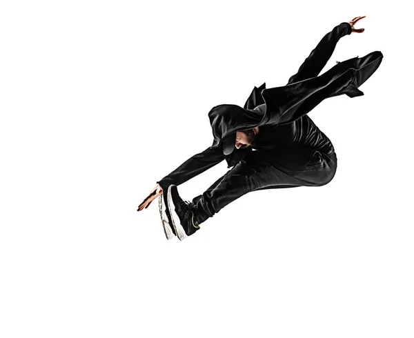 La silhouette di un ballerino hip hop di break dance maschile su sfondo bianco — Foto Stock