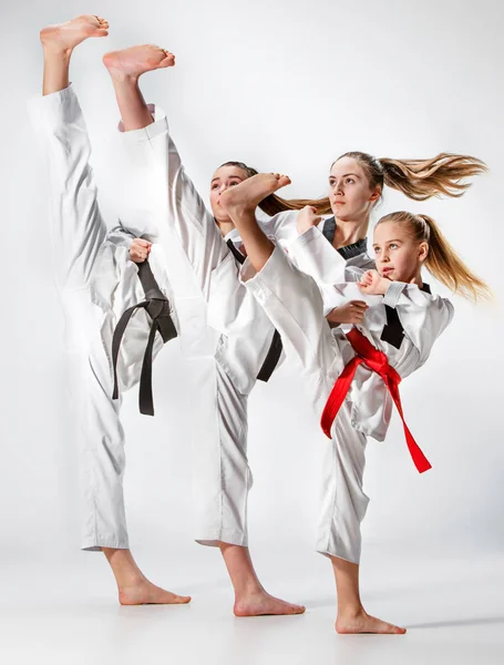 La toma de estudio del grupo de niños que entrenan karate artes marciales — Foto de Stock