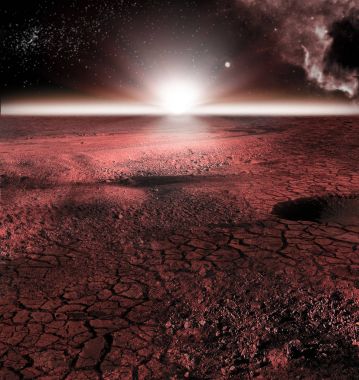 Mars gezegeni soyut kırmızı manzara. Mars'ın soğuk çöl gibi görünüyor. Buz büyük bir alan