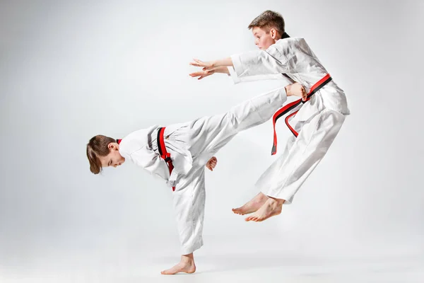 Karate dövüş sanatları eğitim çocuklar grup stüdyo çekim — Stok fotoğraf