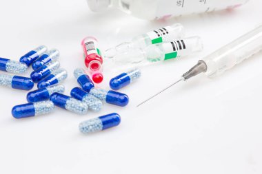 Mavi kapsül ve hapları arka plan