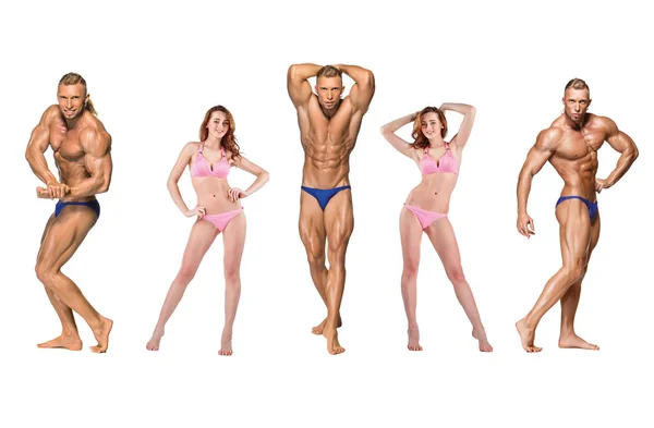 Aantrekkelijke mannelijke lichaam bouwer op witte achtergrond — Stockfoto
