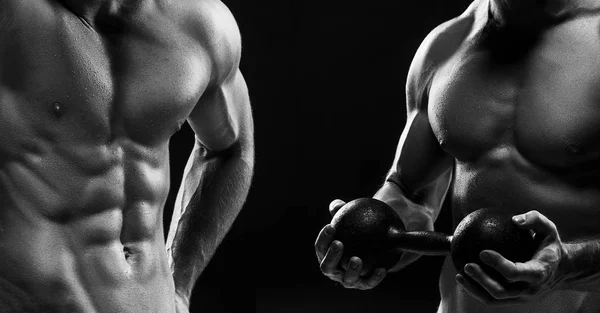 The torso of attractive male body builder on black background. — Stock Photo, Image