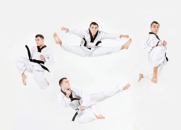 The karate man with black belt training karate — Stock Photo, Image