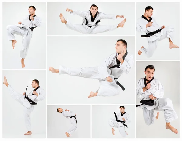 The karate man with black belt training karate — Stock Photo, Image