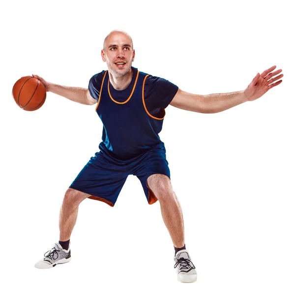 Retrato de comprimento total de um jogador de basquete com bola — Fotografia de Stock