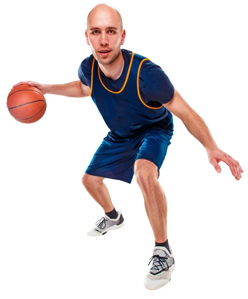 Potret panjang lengkap pemain basket dengan bola — Stok Foto