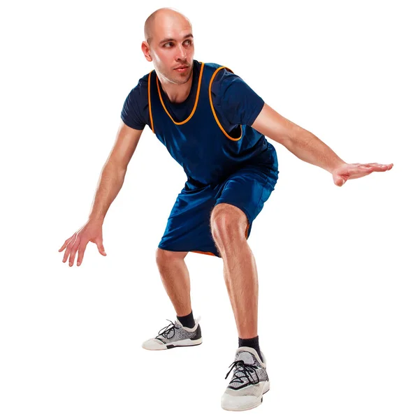 Retrato de comprimento total de um jogador de basquete com bola — Fotografia de Stock