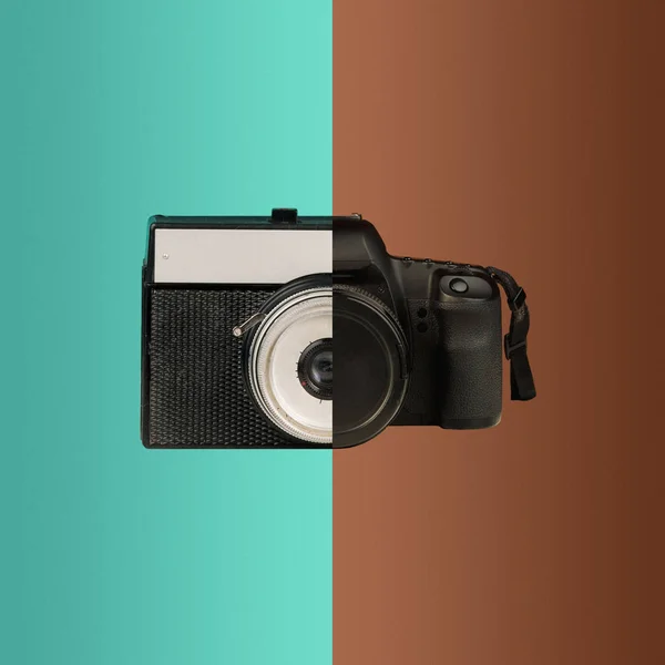 The collage from new and old cameras — Stock Photo, Image