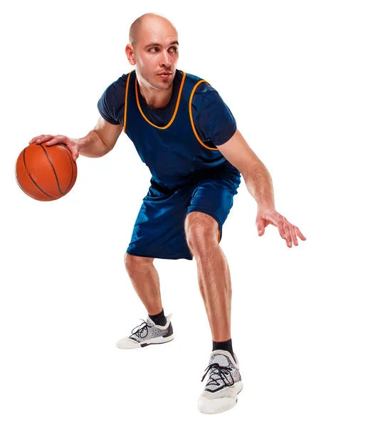 Retrato de comprimento total de um jogador de basquete com bola — Fotografia de Stock