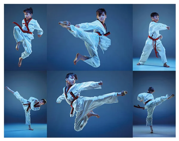 Het schot van de studio van kinderen karate martial arts opleiding — Stockfoto