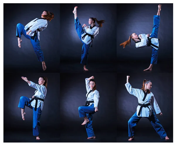 La ragazza karate con cintura nera — Foto Stock