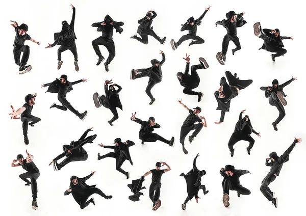 Het silhouet van een hip hop mannelijke pauze danser dansen op witte achtergrond — Stockfoto