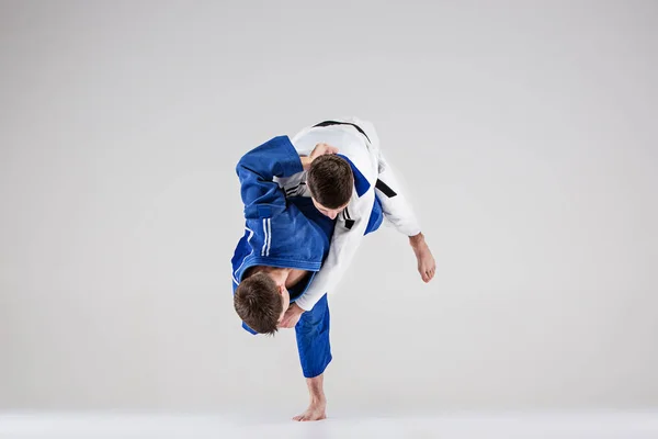 The two judokas fighters fighting men — Stock Photo, Image