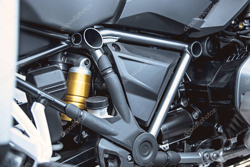 Motorcycle luxury items close-up: Motorcycle parts