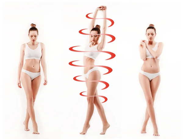 Female body with a cycle arrows. Fat lose, healthy eating and nutrition concept. — Stock Photo, Image