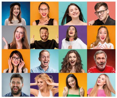 Yüz ifadesi gülümseyen kadın portreleri kolaj