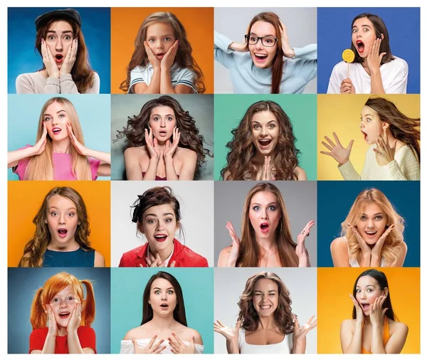 Il collage di ritratti di donne con espressione facciale scioccata — Foto Stock
