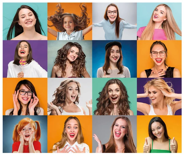 A colagem de retratos de mulheres com expressão facial sorridente — Fotografia de Stock