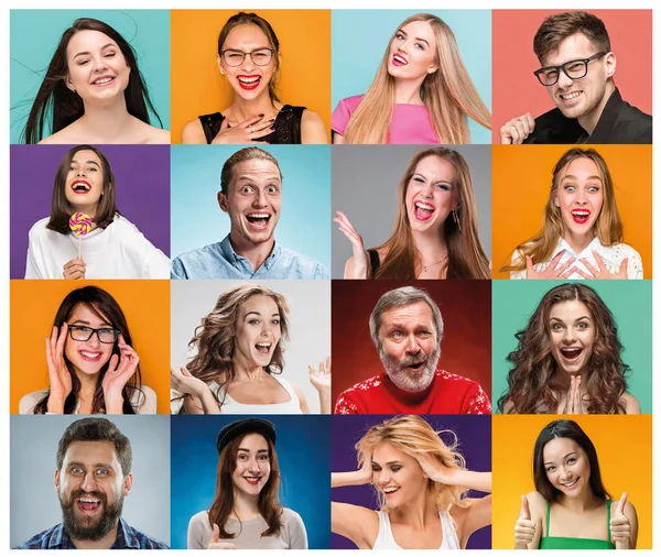 A colagem de retratos de mulheres com expressão facial sorridente — Fotografia de Stock