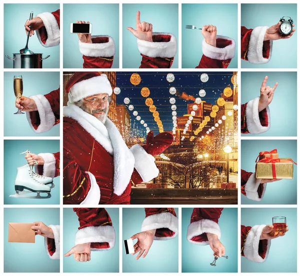 Колаж з рук в костюмі Діда Мороза — стокове фото