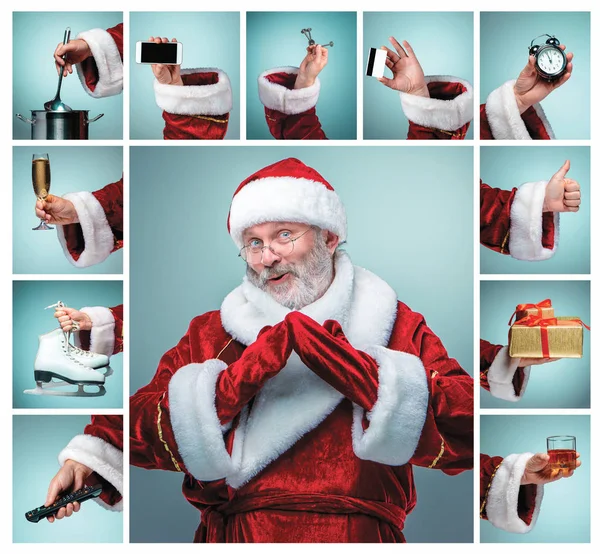 El collage de la mano en traje de Santa Claus — Foto de Stock