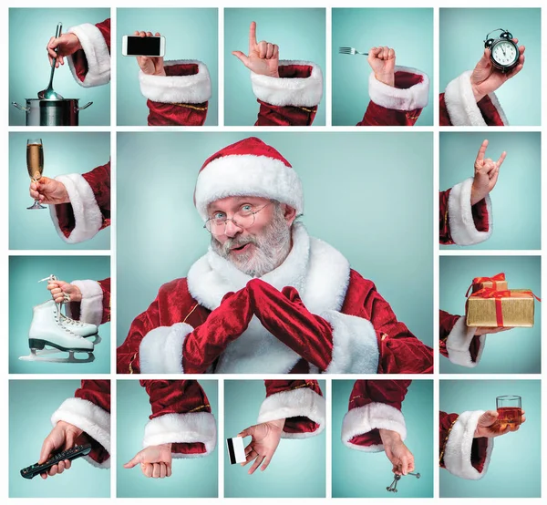 The collage from hand in costume Santa Claus — Stock Photo, Image