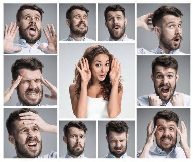 The collage of young woman and male emotions clipart