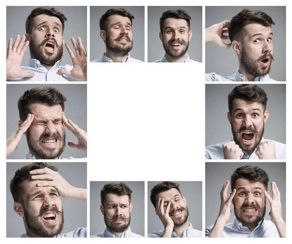 Porträts junger Männer mit unterschiedlichen Emotionen — Stockfoto