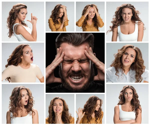 The collage of young woman and male emotions — Stock Photo, Image