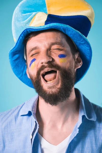 The football fan over blue — Stock Photo, Image