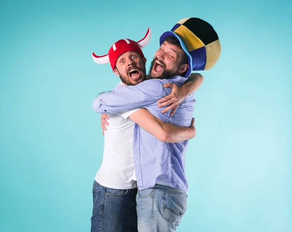Two Excited Male Friends Celebrate Watching Sports — Stock Photo, Image