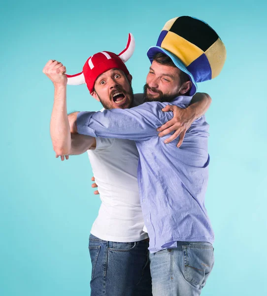 Two Excited Male Friends Celebrate Watching Sports — Stock Photo, Image