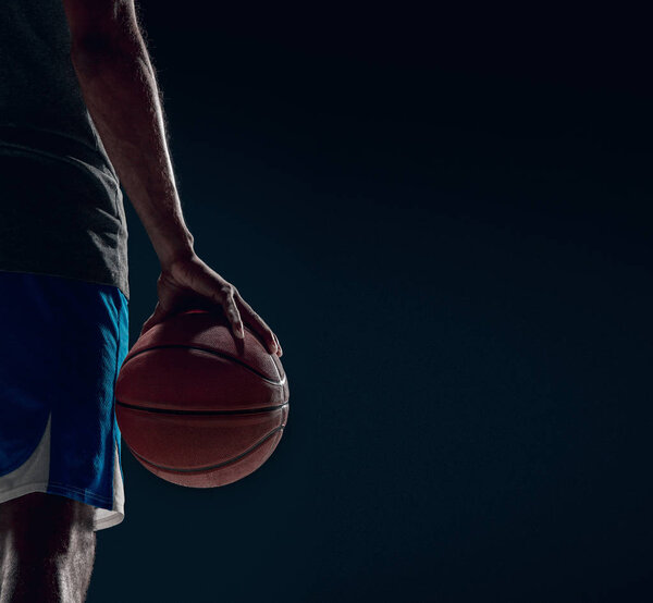 The hand of a basketball player with ball