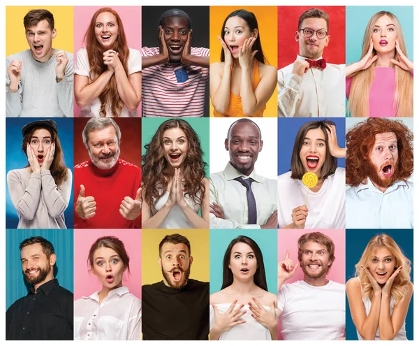 Il collage di ritratti di donne con espressione facciale sorridente — Foto Stock